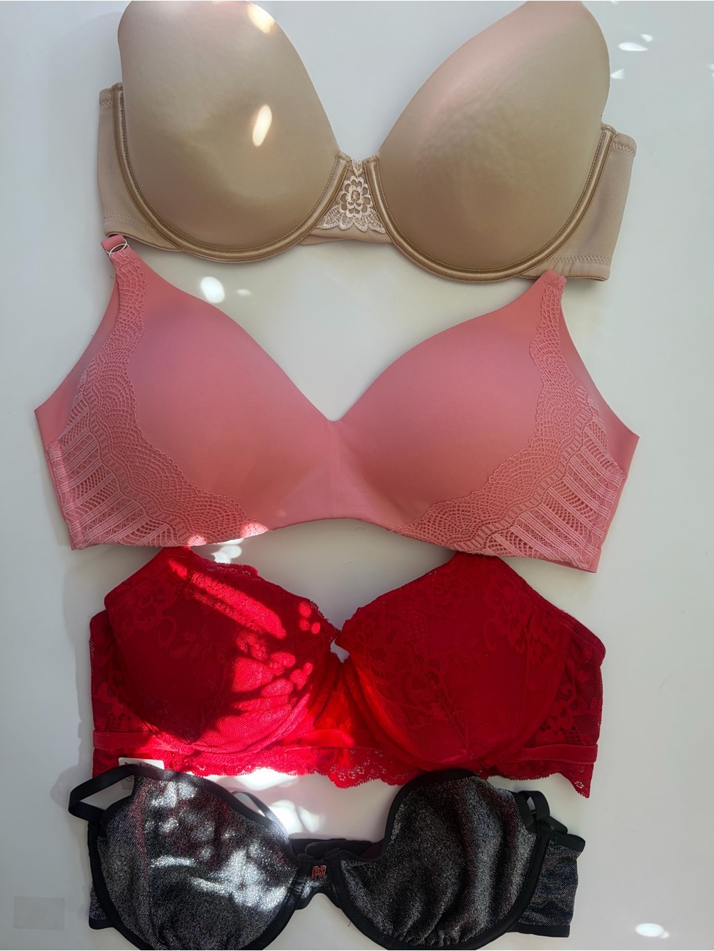 4 Pack bundle value Smooth & Lace Everyday Bras Pink, Red, Nude, Black size 38C